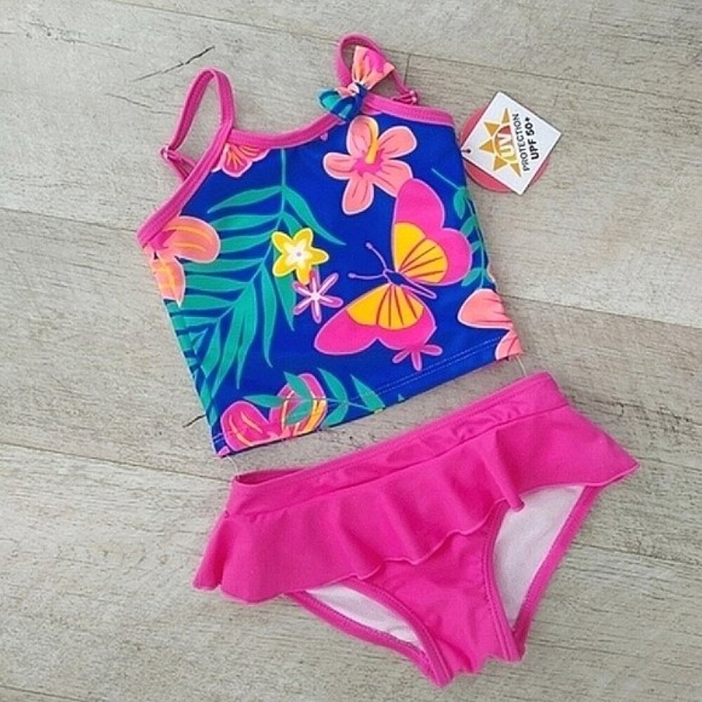 NWT Dolphin Love Girls Toddler Hawaiian Floral Tropical Bikini Swimsuit